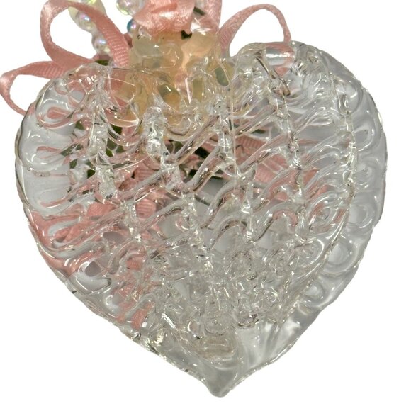 Handmade Heart Ornaments With Pink Ribbons Rose Accents Acrylic - Picture 4 of 5